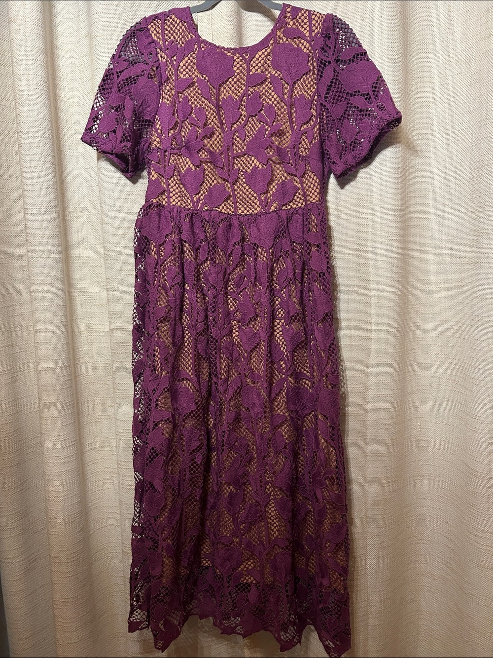 Lace Overlay Midi Dress in Deep Purple